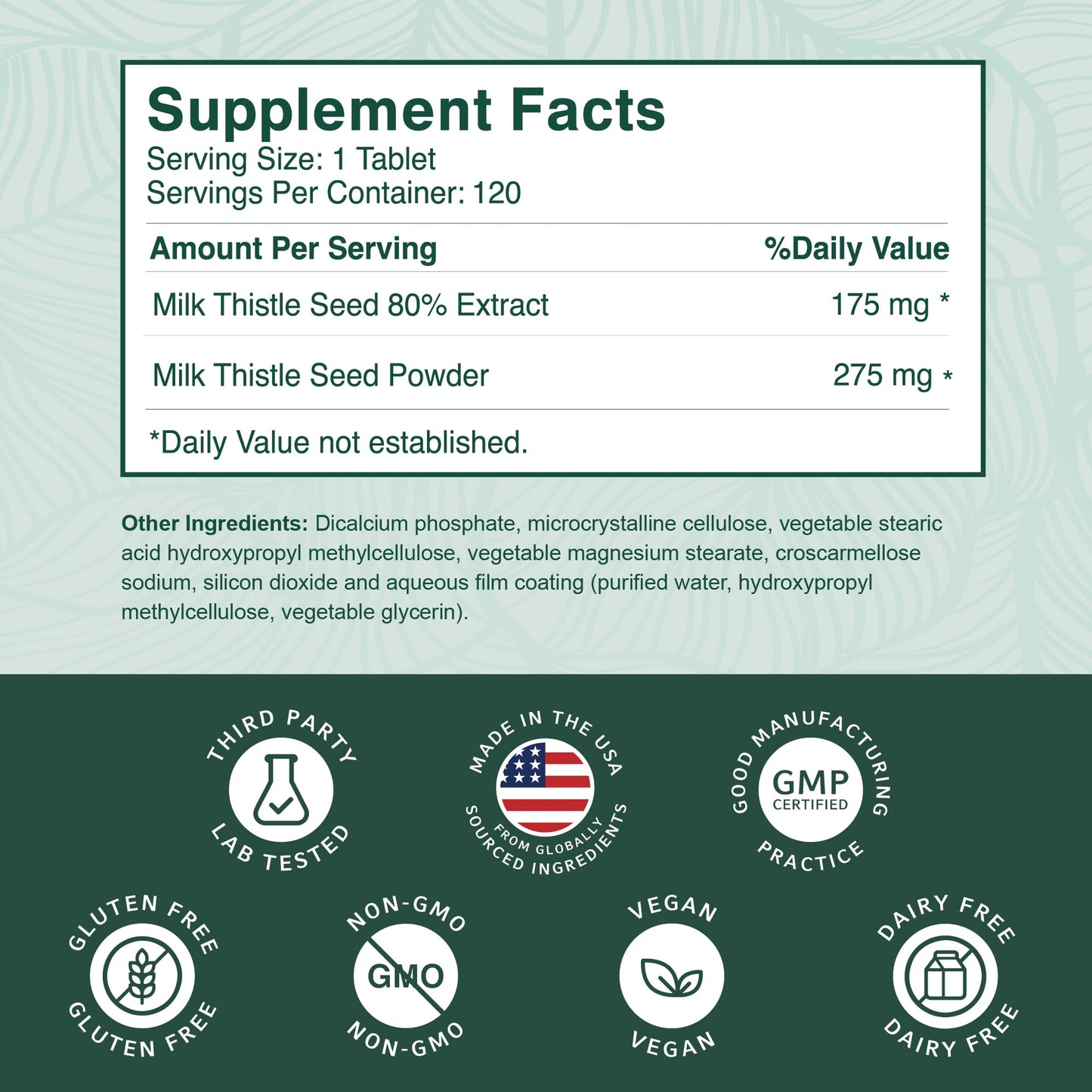 PurePremium Milk Thistle 120 tablets container showcasing four month supply notification