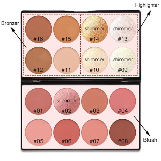 Springsky makeup kit showing the selection of four radiant highlighter powder shades close up