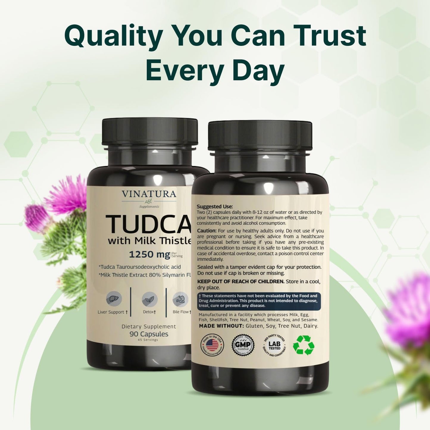 Vinatura TUDCA milk thistle supplement packaging safely sealed for import protection.