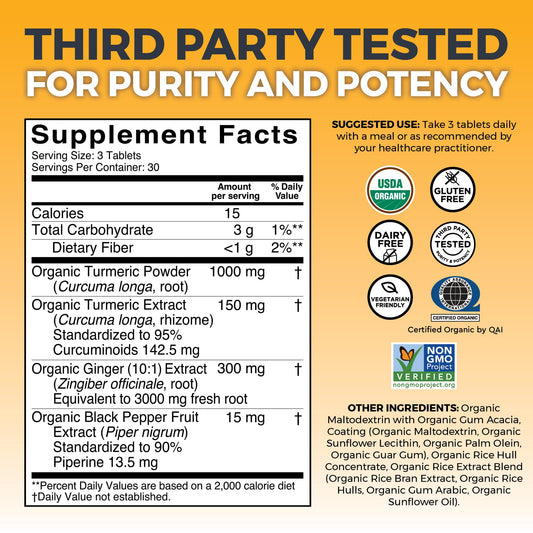 Viva Naturals Turmeric and Ginger supplement bottle showing USDA Organic certification.