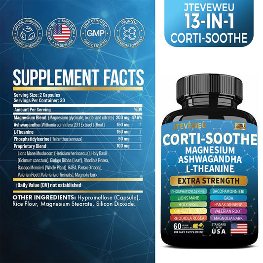 JTEVEweu Cort cortisol manager supplement label showing 60 veggie capsules