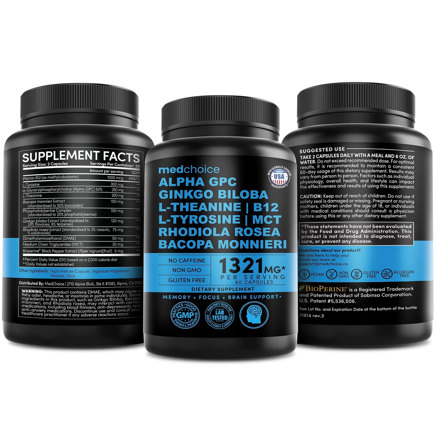 MedChoice vegetarian brain supplement bottle for daily cognitive support