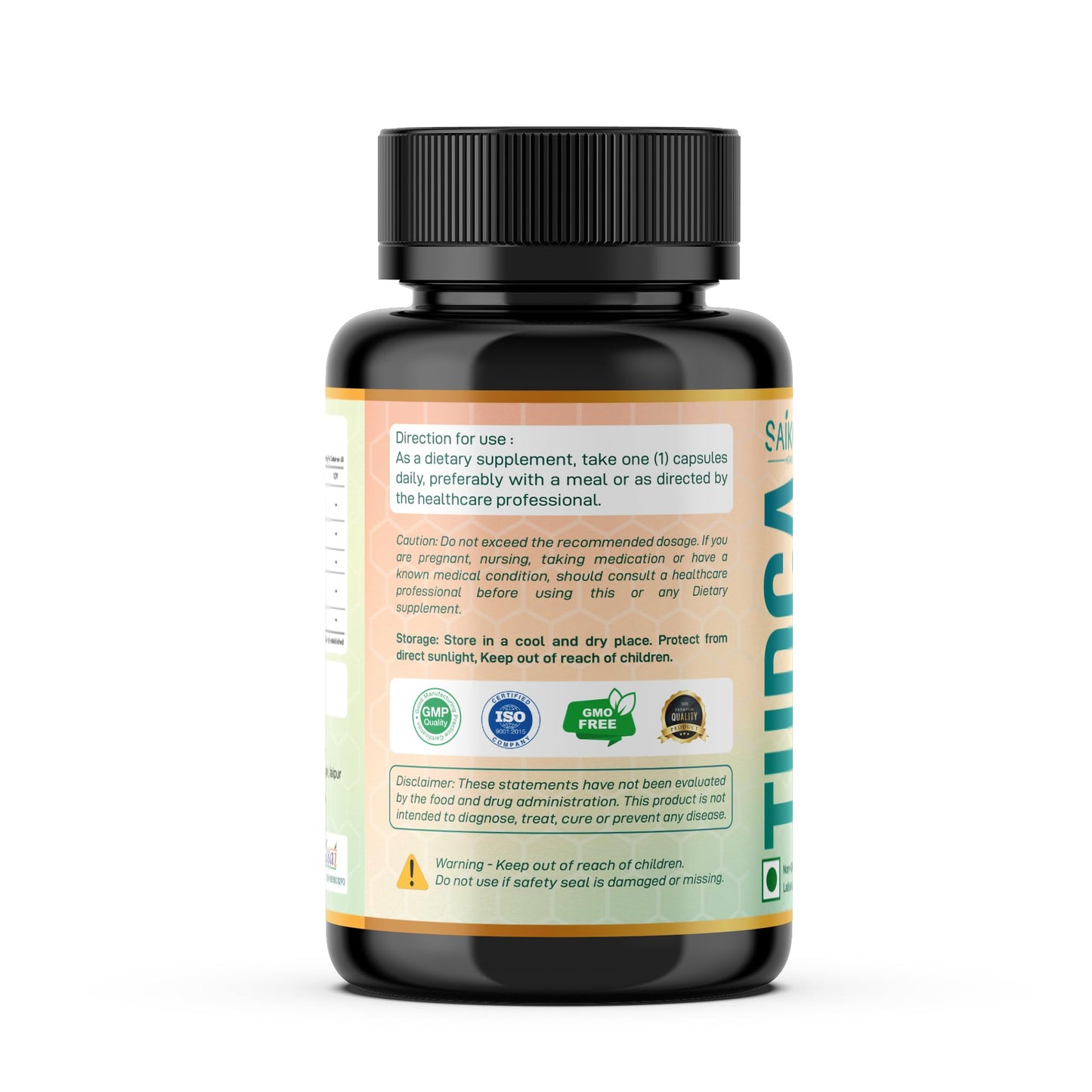 Saikou Herbs 5 in 1 dietary supplement bottle highlighting milk thistle and ashwagandha ingredients