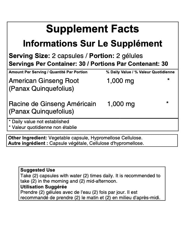 Premium American Ginseng 500mg capsules container