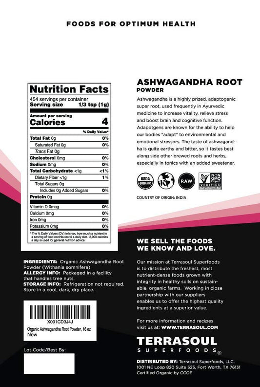 Authentic USA imported ashwagandha root powder packaging details