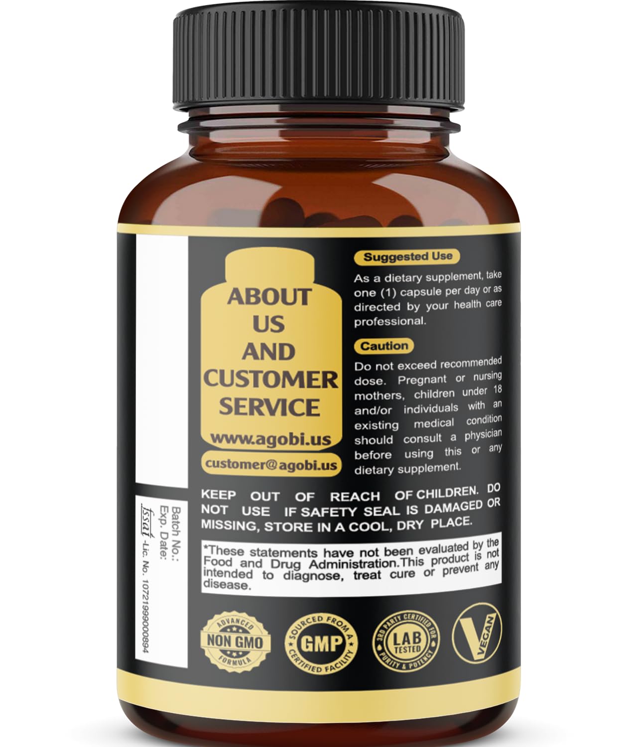 Agobi maca root supplement bottle for daily performance and vitality