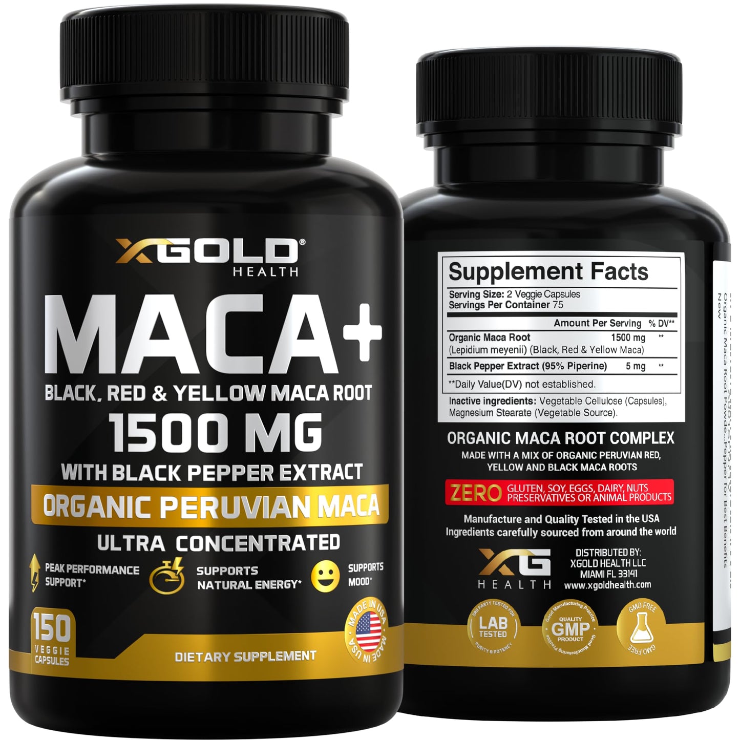 X Gold Health maca root capsules for energy and hormone support