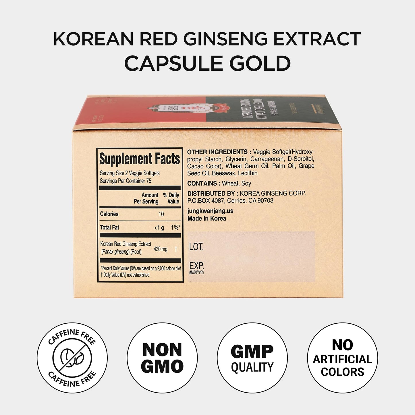 Professional studio shot of authentic Jung Kwan Jang ginseng bottle