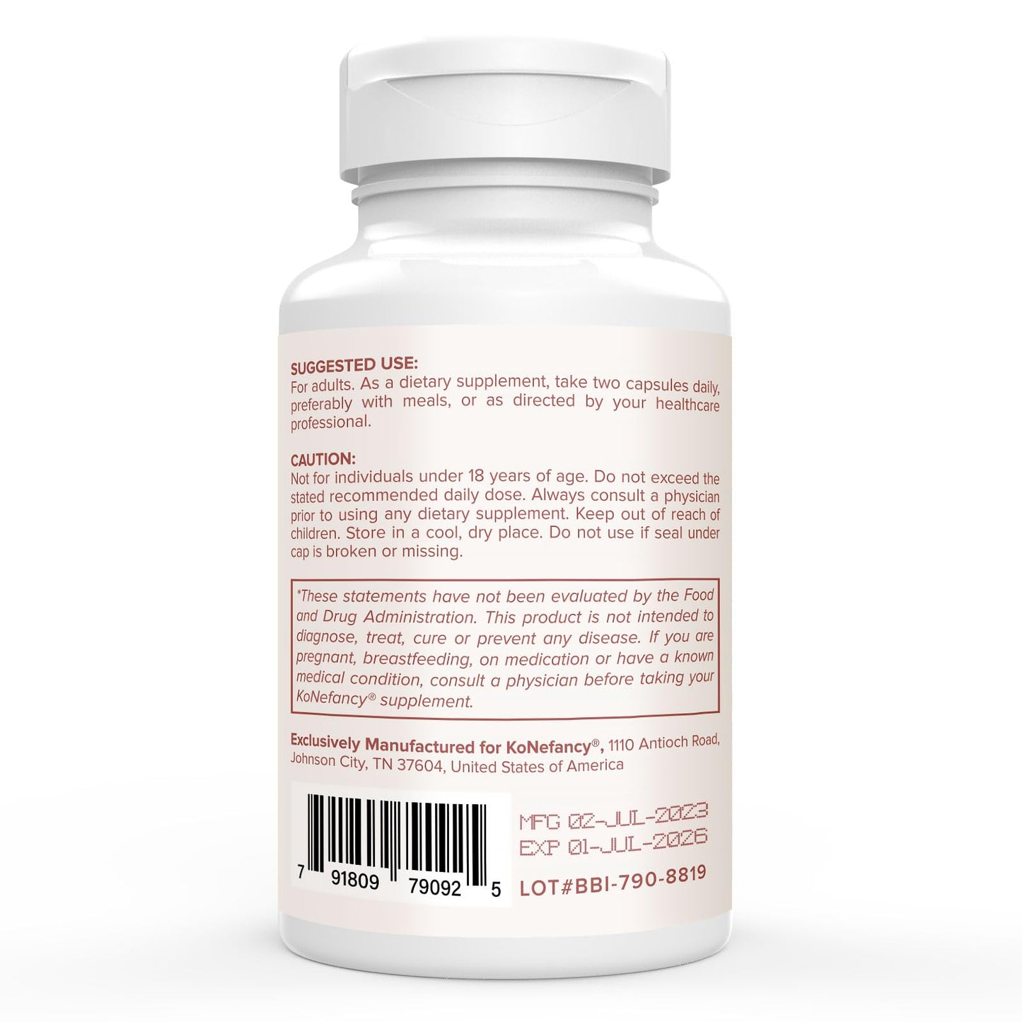 Authentic imported USA bottle of KoNefancy Berberine HCL 1000mg 120 count showing clear text details