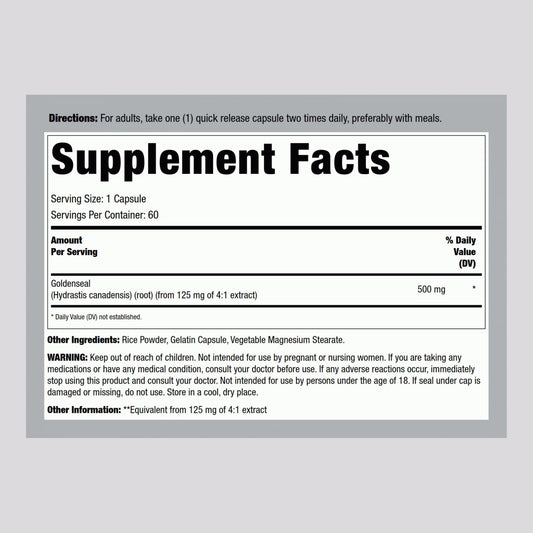 Lindberg Goldenseal Root 60 quick release capsules showing authentic imported label information