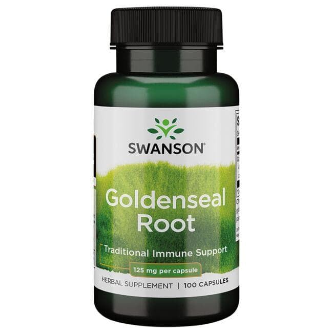 USA sourced goldenseal root extract capsules by Swanson Health Products for natural defense systems.