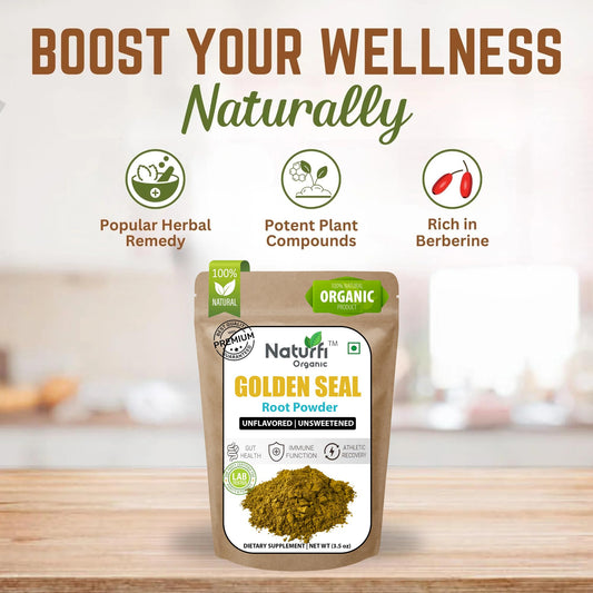 Naturfi Organic Goldenseal Powder ingredient label and nutritional facts side