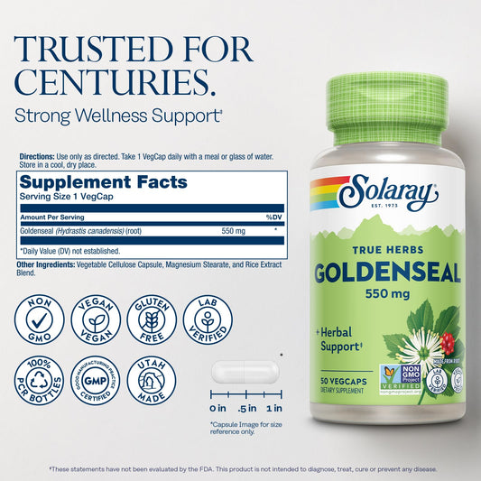 Solaray Goldenseal Root supplement facts and ingredient label details