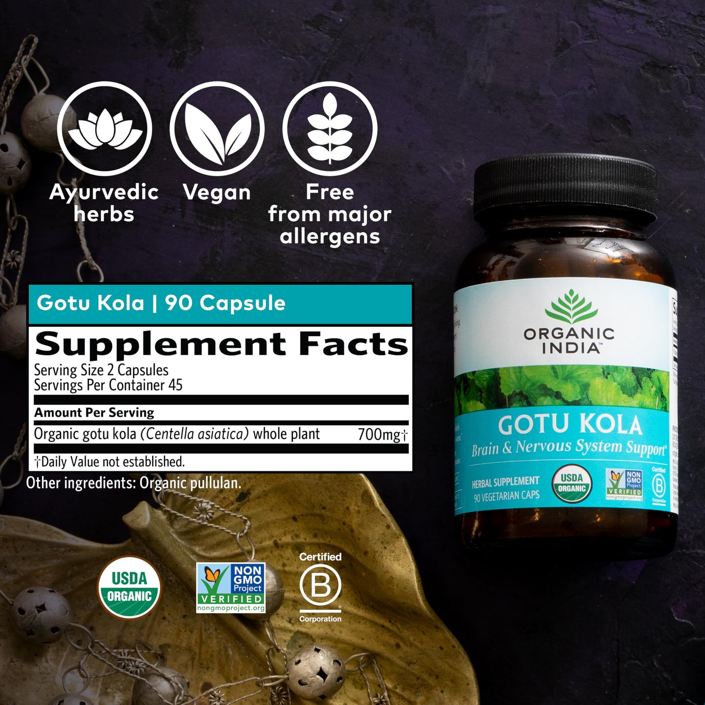 Organic India whole herb Centella asiatica vegetarian capsules nutritional information