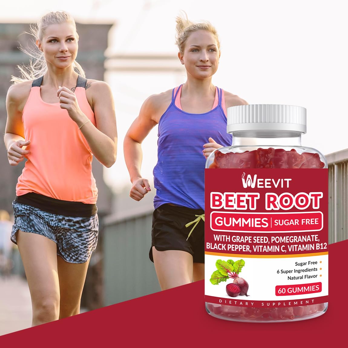 Weevit organic beet root gummies dietary supplement lifestyle shot