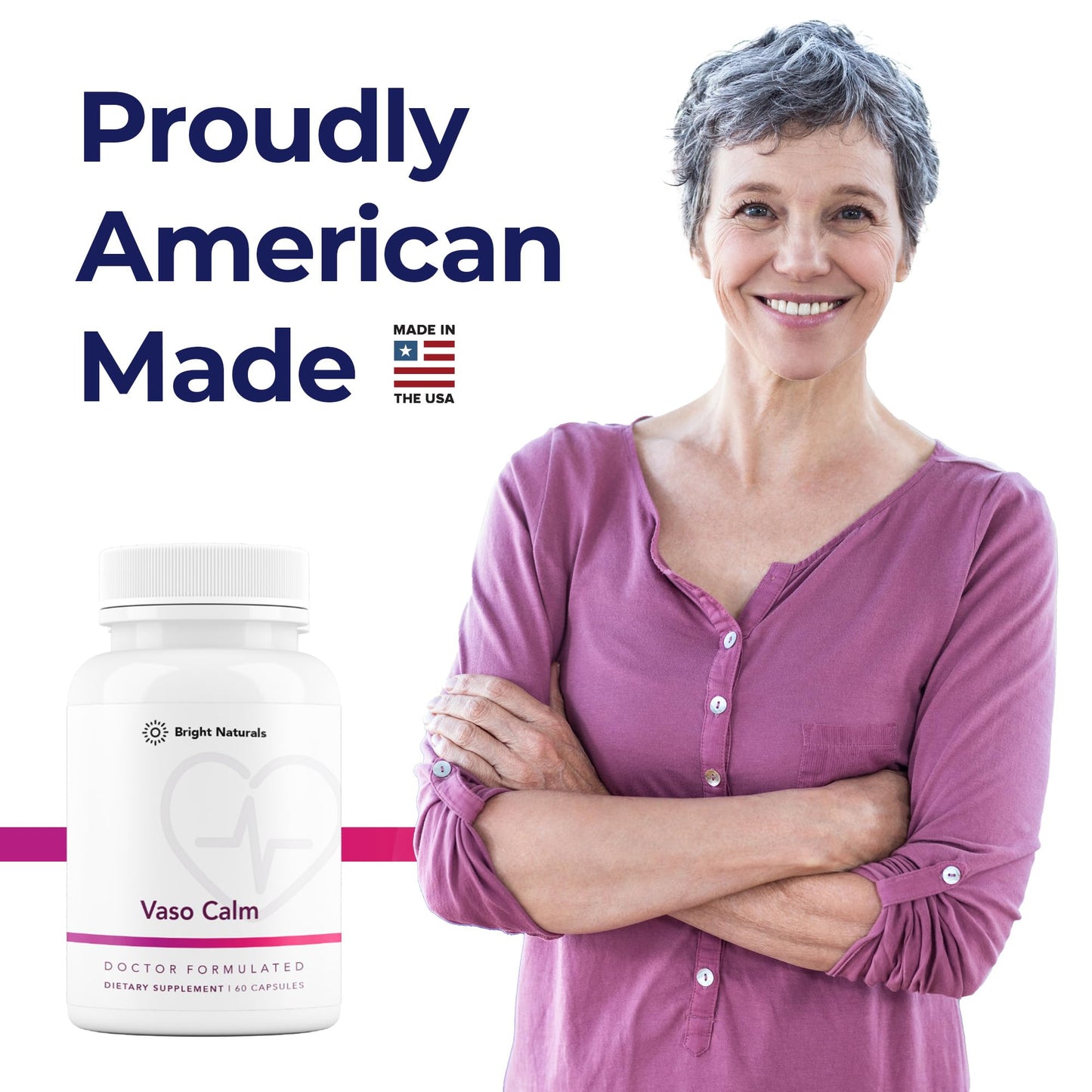 Bright Naturals Vaso Calm 60 capsules container for heart health