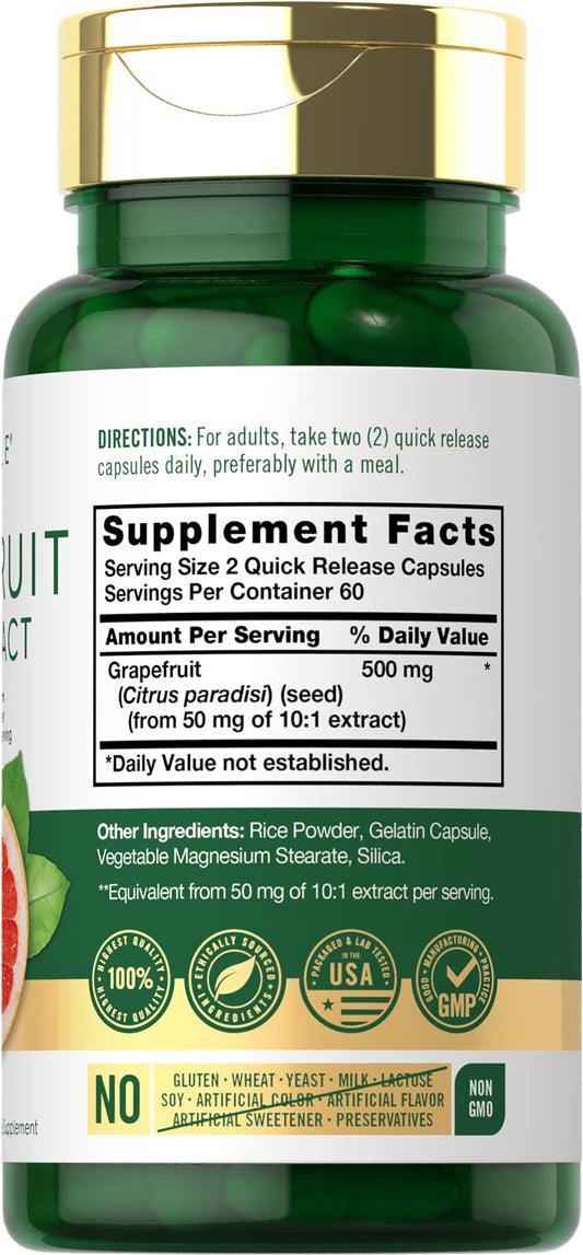Carlyle Grapefruit Seed Extract 120 capsules label detail