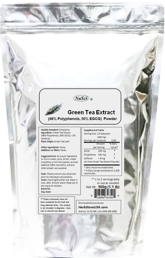 NuSci Green Tea Extract Powder packaging label details