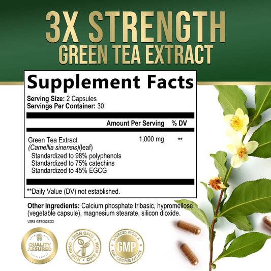 Natures Nutrition Green Tea Extract supplement label details