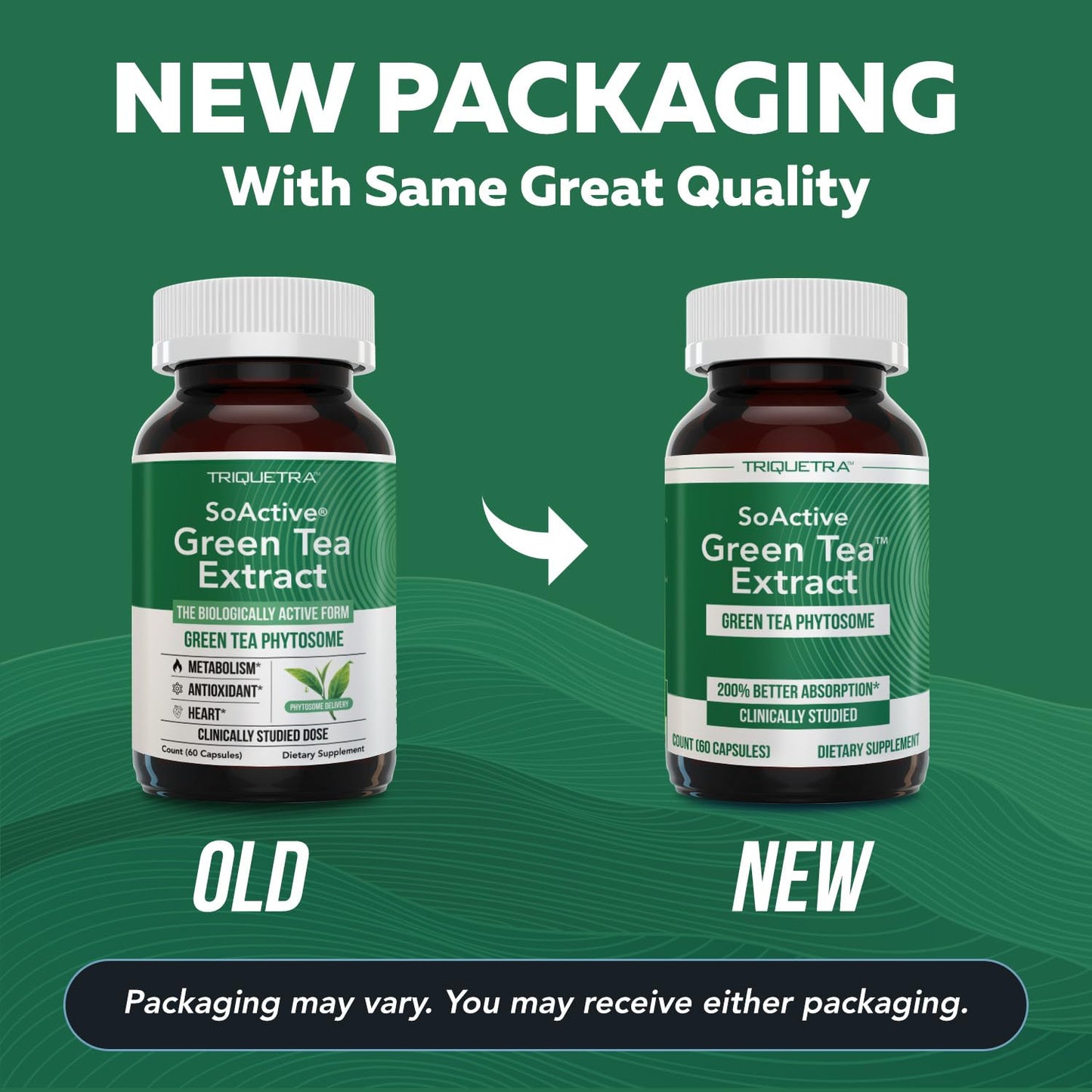 Back label of Triquetra Health SoActive Green Tea dietary supplement