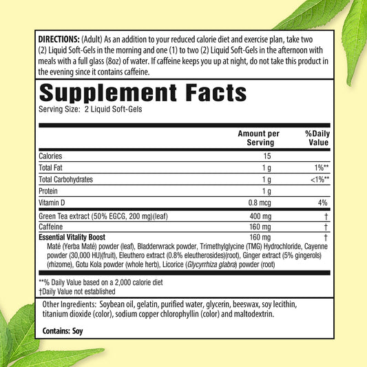 Applied Nutrition Green Tea Fat Burner supplement facts label
