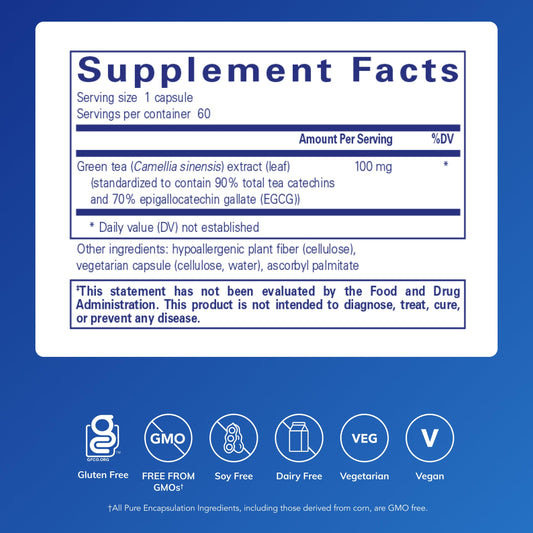 Pure Encapsulations Green Tea Extract supplement facts label