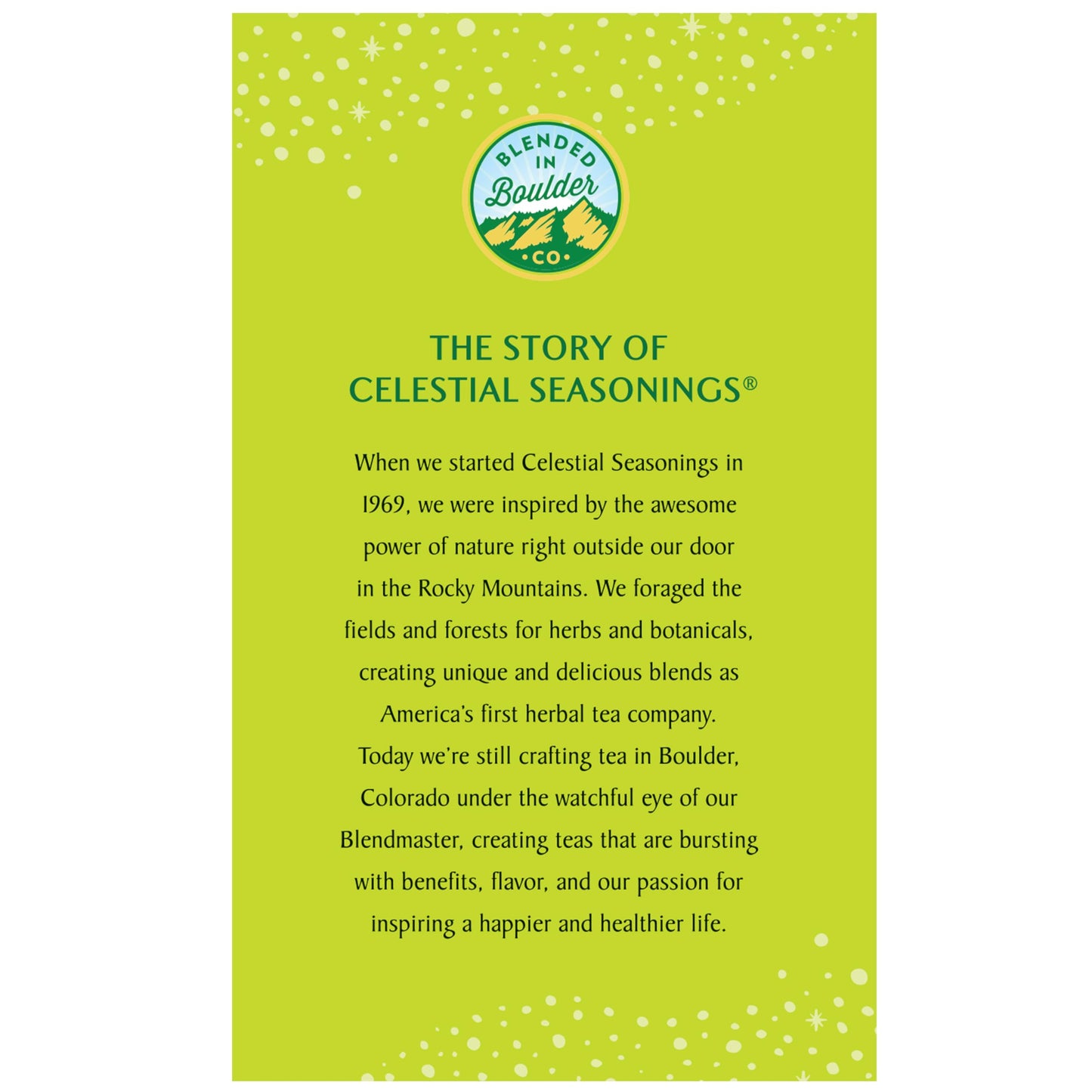 Back of packaging showing brewing instructions for Celestial Seasonings tea