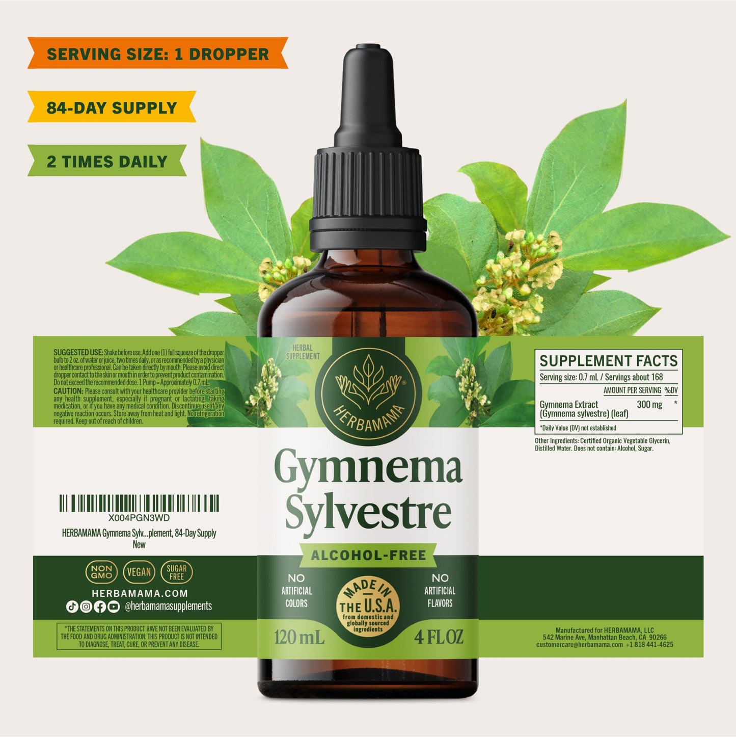 Herbamama herbal supplement liquid extract bottle displayed for metabolic wellness.