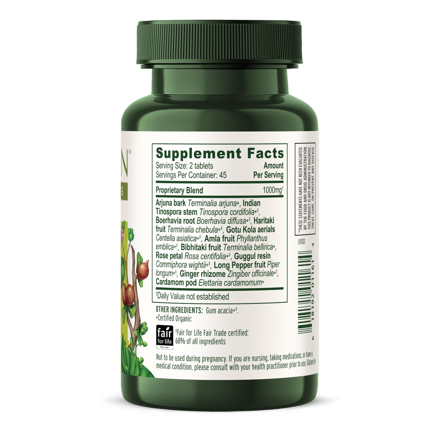 Close up view of Banyan Botanicals heart formula expiration and batch details.
