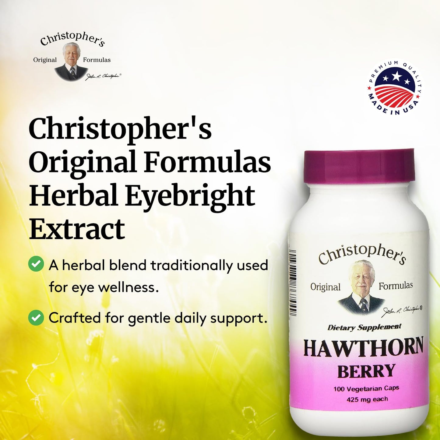 Christopher's Original Formulas Hawthorn Berry 100 plant-derived capsules bottle for heart health wellness.