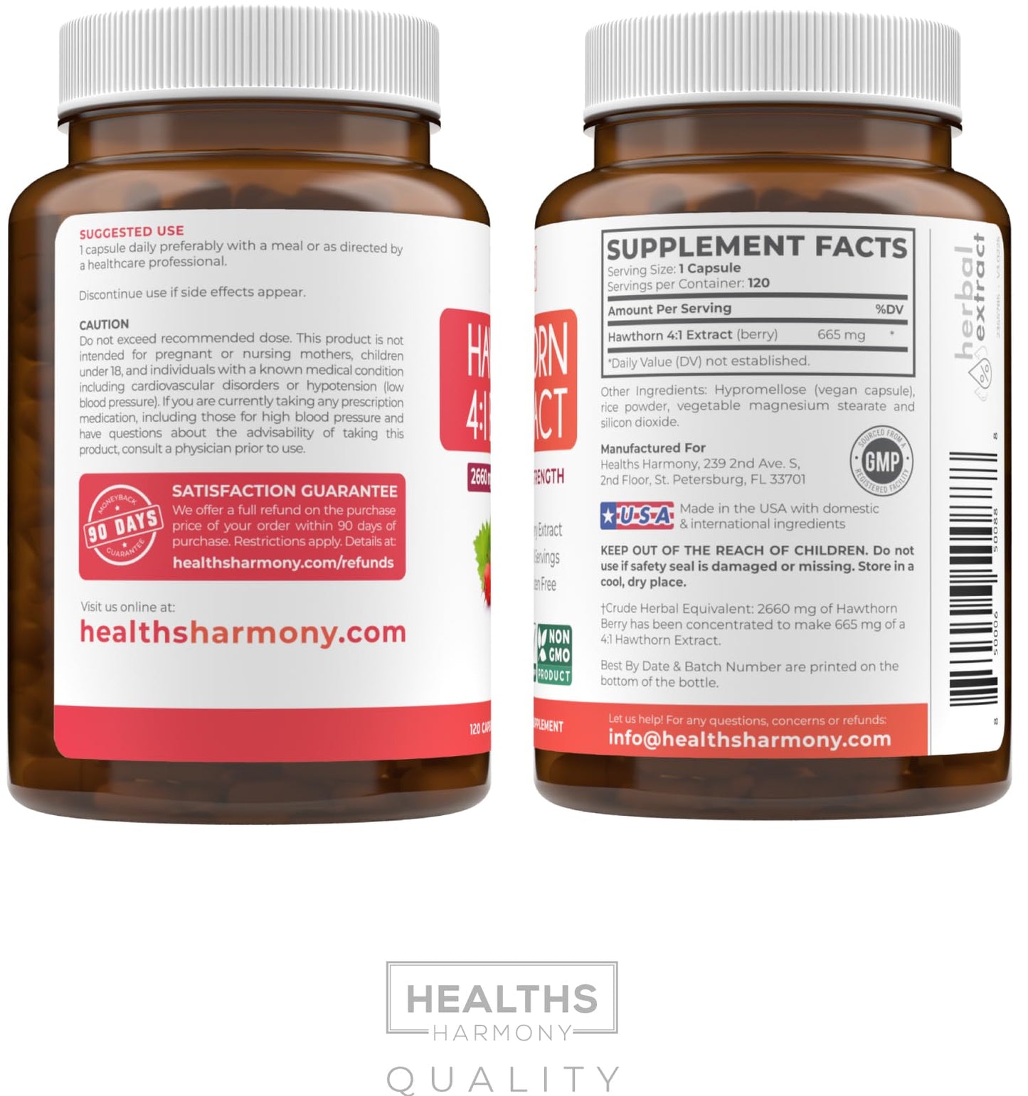 Healths Harmony high potency cardiovascular support capsule bottle standing upright on a clean studio background.