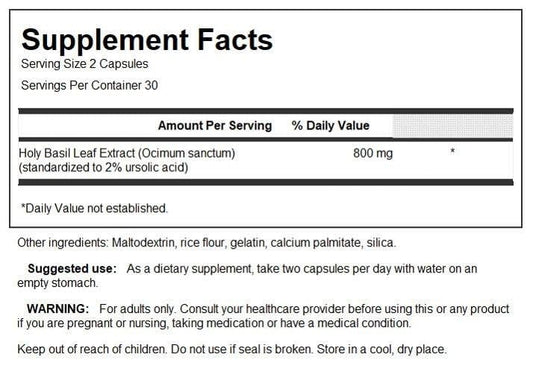 Swanson Holy Basil herbal supplement bottle label details