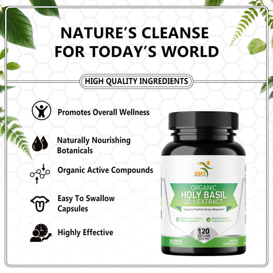 Close up of Sms Health Products Tulsi supplement label