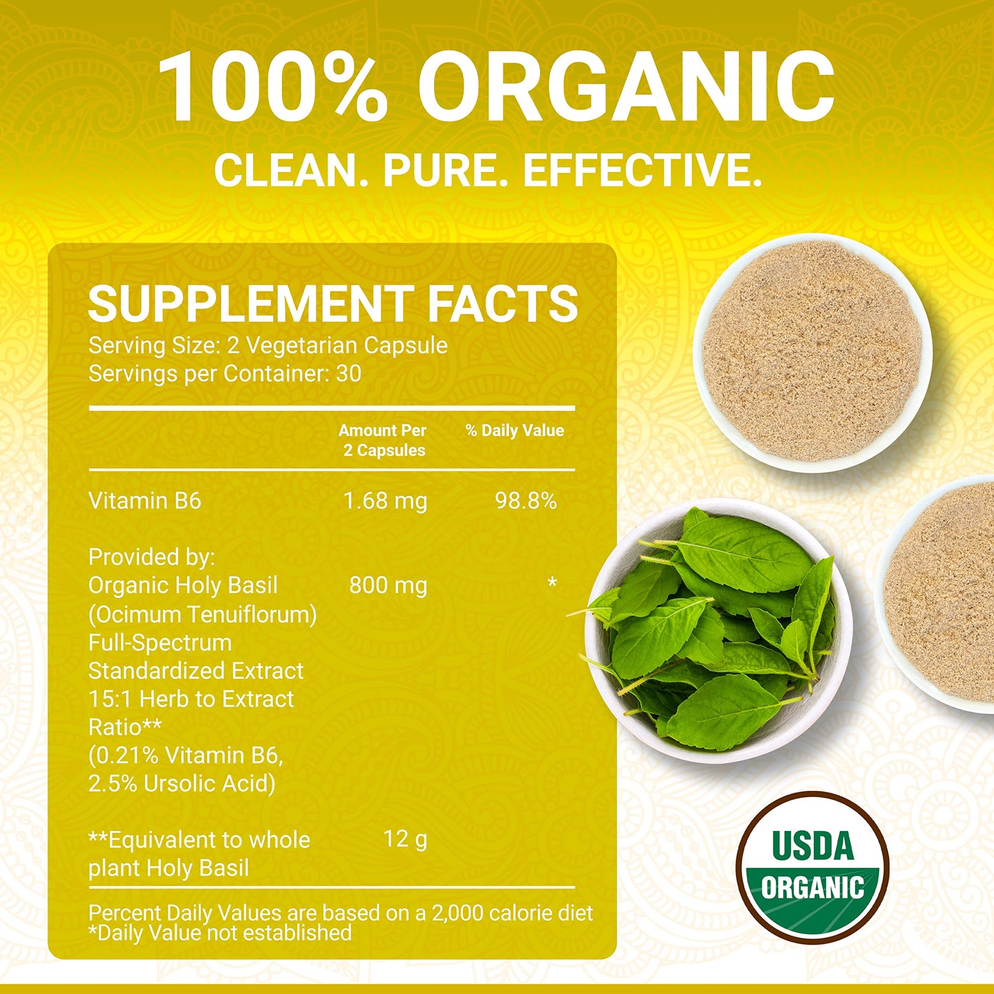 True Veda natural vitamin B6 and Holy Basil vegan capsules