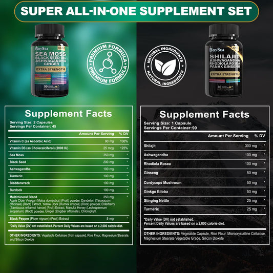 Gujisa Boysea Sea Moss and Black Seed Oil capsule bottle supplement facts and ingredient list