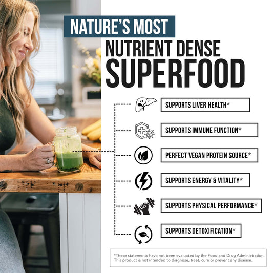 Organic blue green algae superfood supplement powder jar