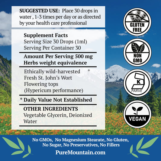 Side angle of the alcohol-free liquid herbal extract dropper bottle highlighting the vegan and kosher certifications.