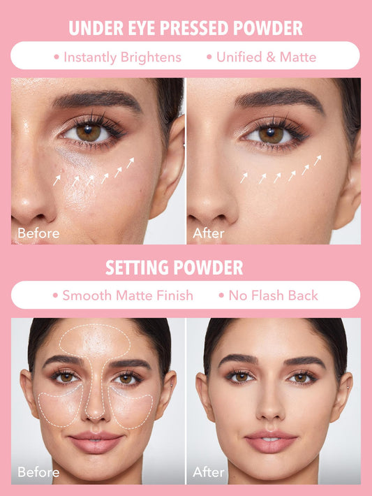 SHEGLAM 2 in 1 pink brightening setting powder open showing the upper pressed powder level