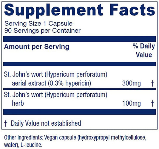 Vitanica Saint Johns Wort capsule bottle showing standardized extract info