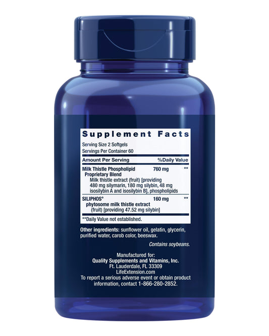 Supplement facts label of imported Life Extension liver detox softgels.