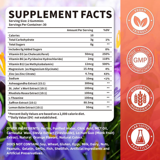 Jabsah 10-in-1 saffron supplement sugar free pineapple flavored gummies label