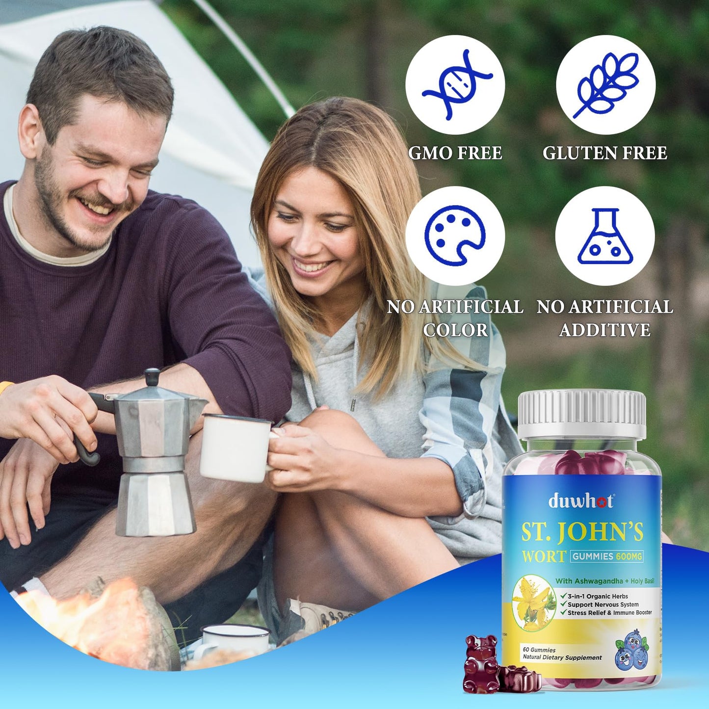 Duwhot sixty count dietary supplement bottle for 30 day anxiety management supply
