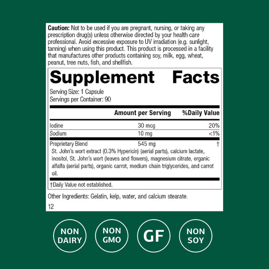 Standard Process St Johns Wort IMT herbal supplement side label showing supplement facts