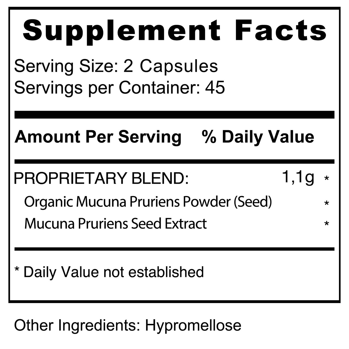 Side view of Jiva Botanicals Mucuna Pruriens herbal dietary supplement