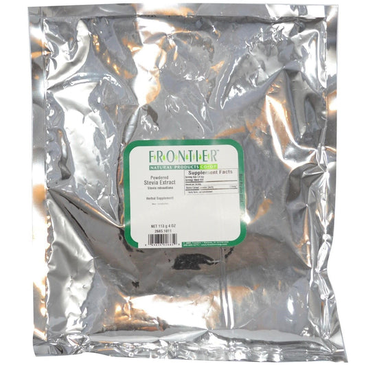 White unflavored sugar substitute powder from Frontier Co-op showing fine refined texture.