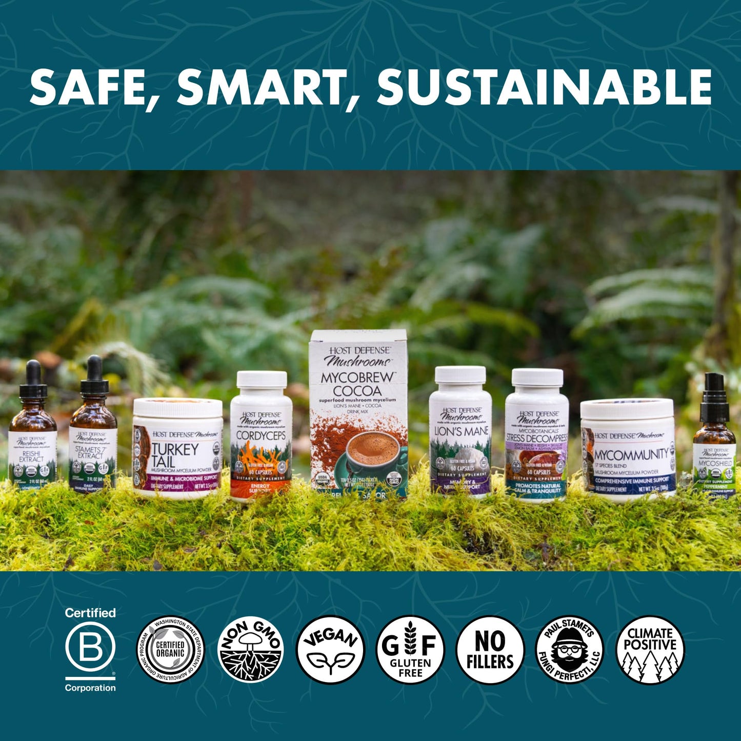 Host Defense Reishi adaptogen stress support supplement lifestyle bottle placement