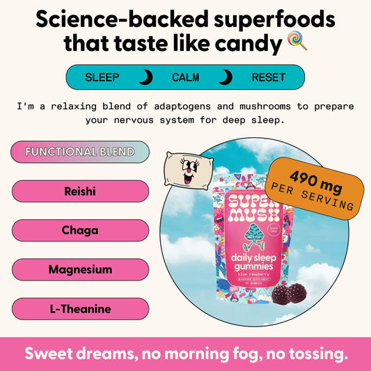 SuperMush Daily Sleep Mushroom Gummies side view sugar free vegan sleep aid