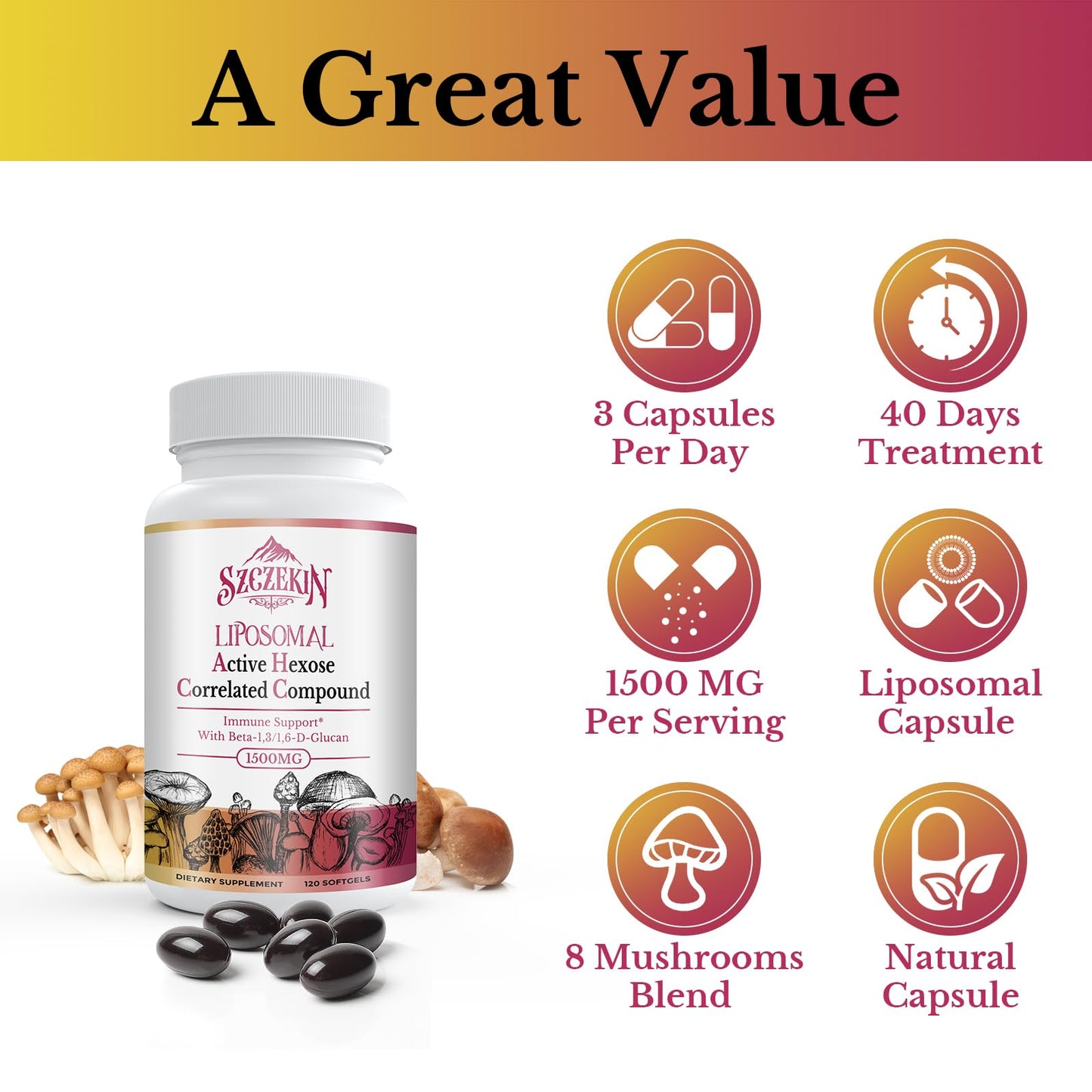 High potency 1500mg liposomal active hexose correlated compound bottle isolated on clean background