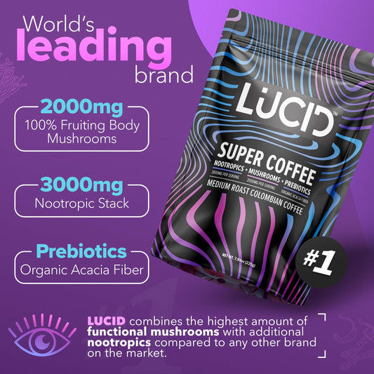 Lucid instant nootropic coffee powder blend with Turkey Tail and Lion's Mane