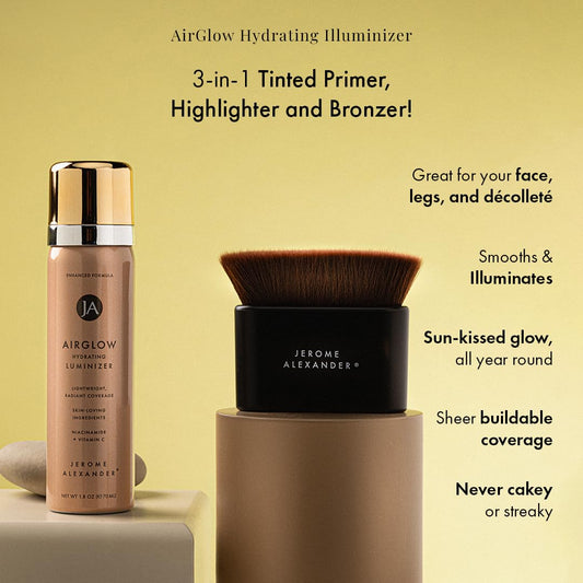 Jerome Alexander AirGlow spray bottle in Petal Pearl shade showing product details
